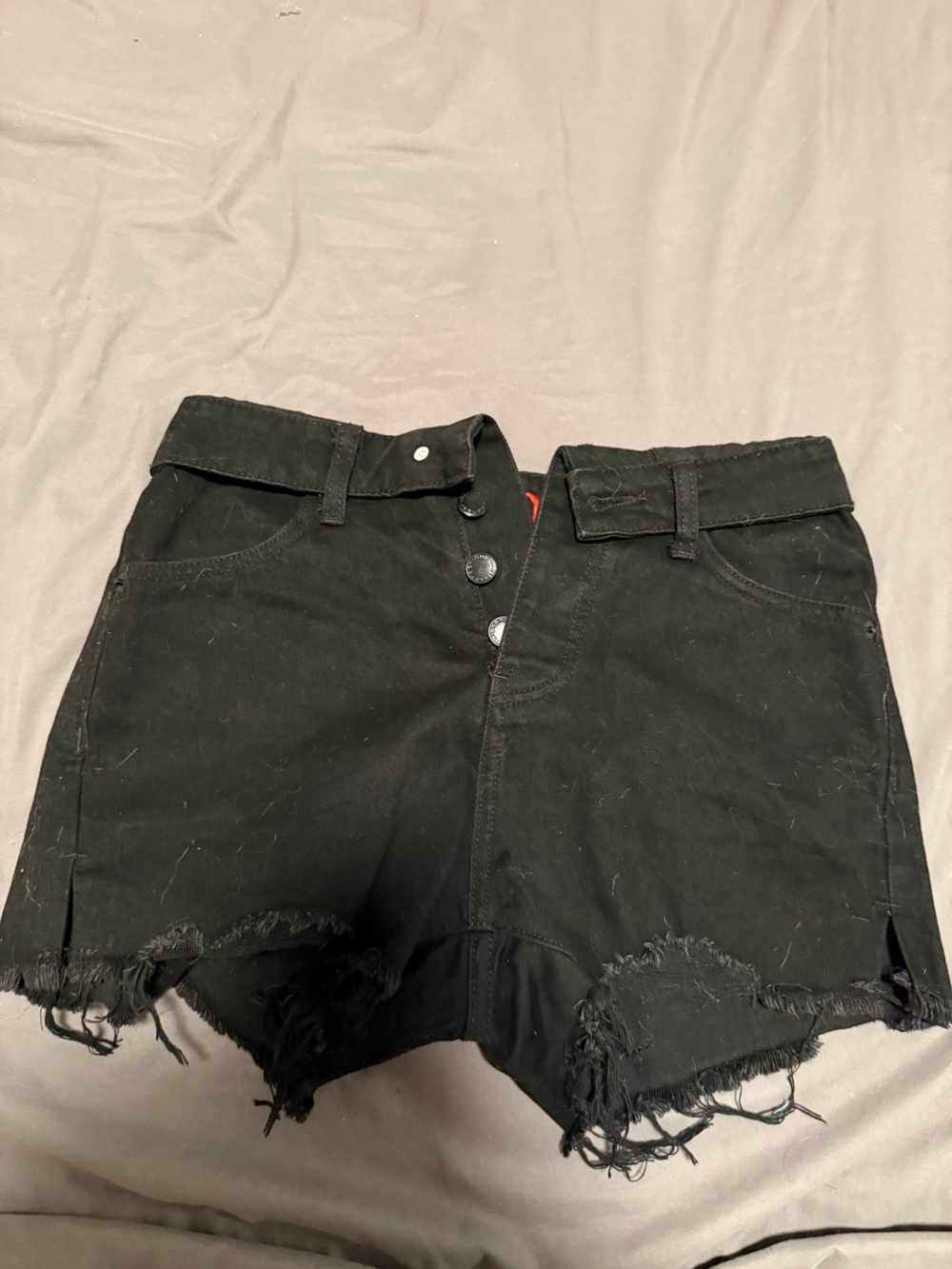 Black High-Waisted Button Fly Denim Shorts